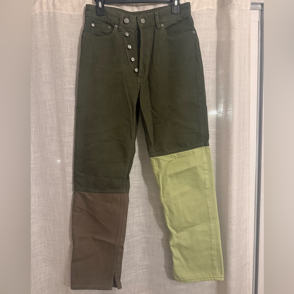 Ganni Green and Brown Jeans